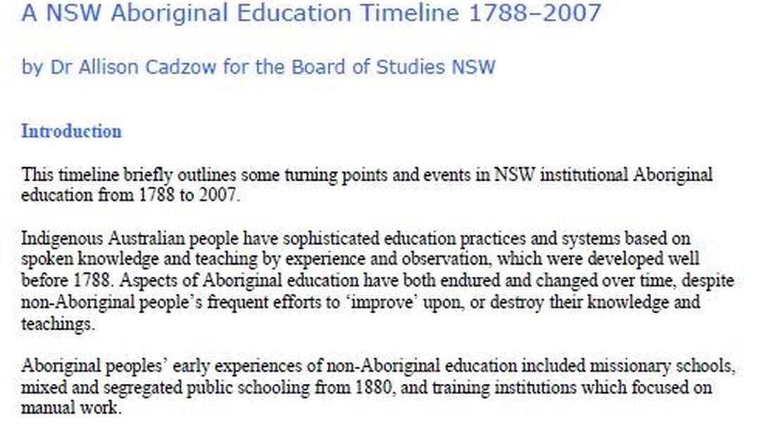 NSW Aboriginal Education Timeline