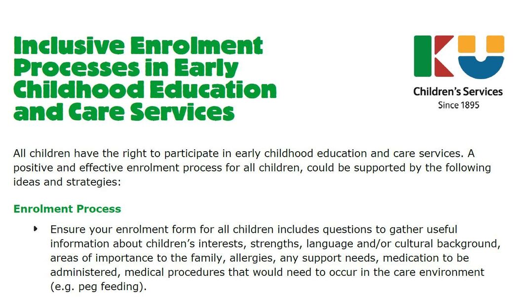 Inclusive Enrolment Processes in Early Childhood Education and Care Services