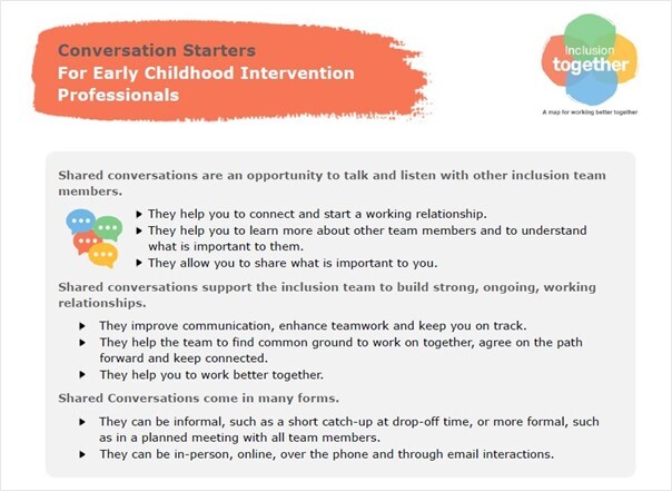 Conversation starters for Early Childhood Intervention Professionals