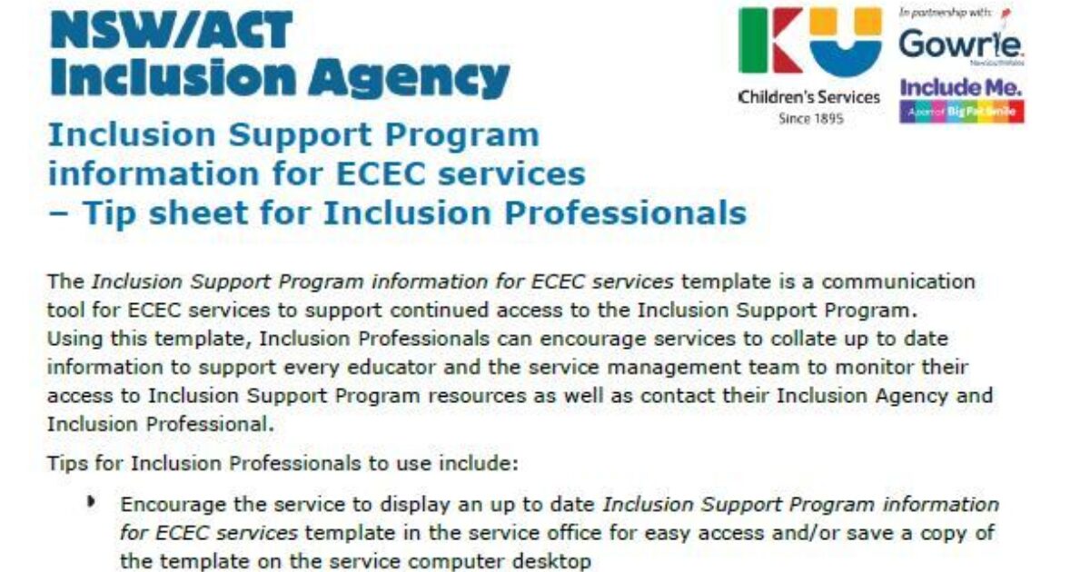 NSW / ACT Inclusion Agency | Inclusion Support Program information…